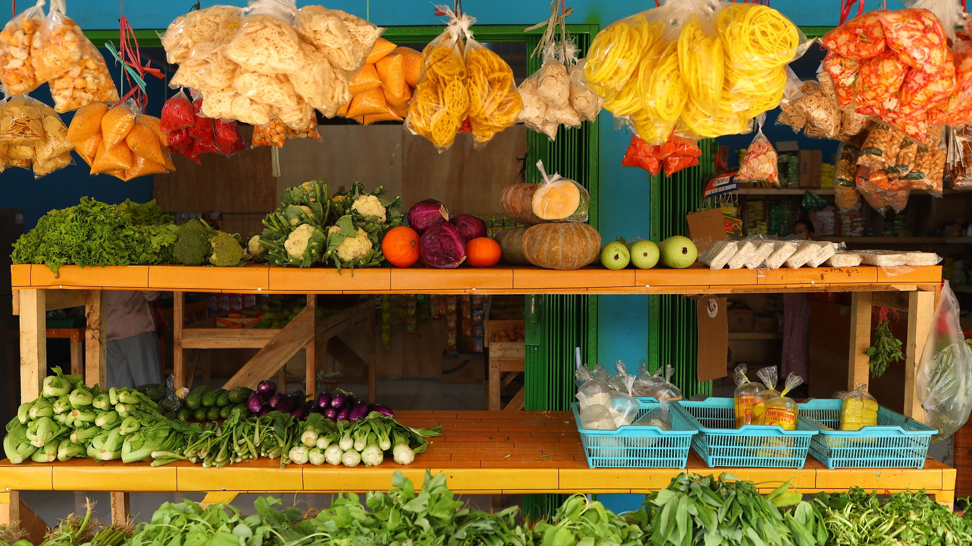 Fresh produce displayed at a market stall